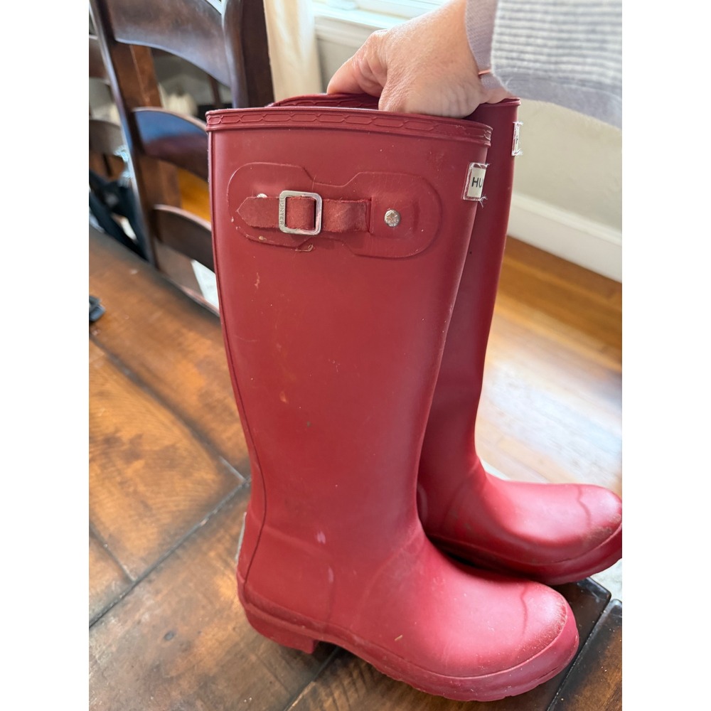 Hunter Kids Original Tall Red Matte Waterproof Rain Boots Size 4G 5B EU 36 - Picture 4 of 5